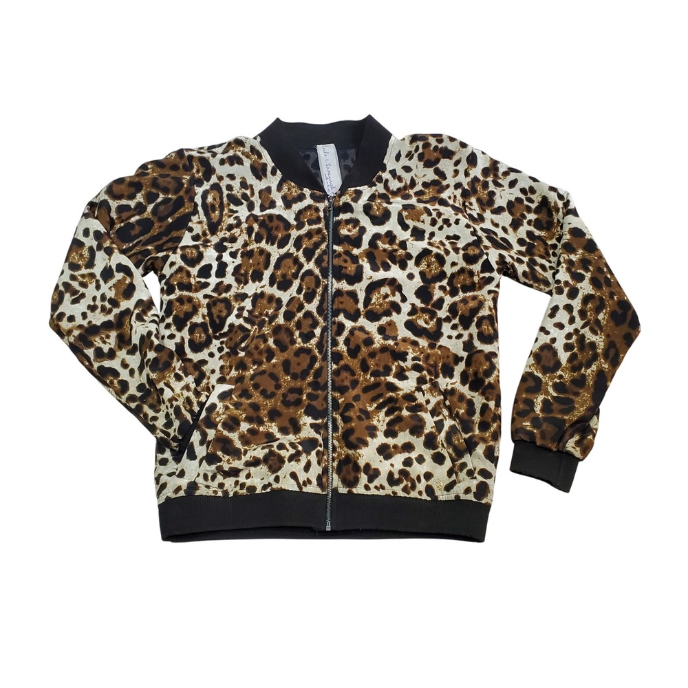 Laila & Savannah Leopard Print Bomber Jacket‎ Silk Ribbed Cuffs Made in USA XS